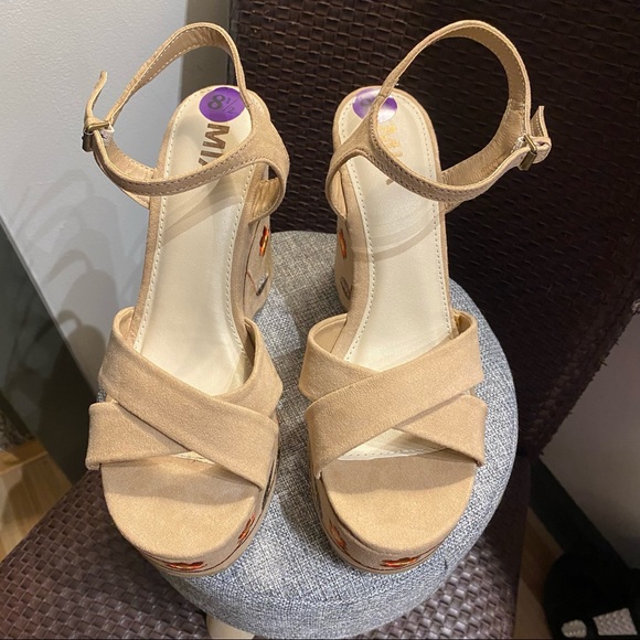 MIA Beige Embroidered Wedge Sandals - Picture 6 of 11